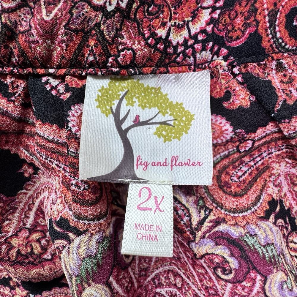 Fig And Flower Women’s Tunic Top Paisley 3/4 Sleeve Pink And Black Size 2XL - Picture 8 of 10